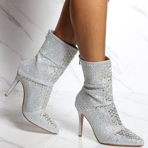Rainbow Rhinestone Crystal High Heel Booties